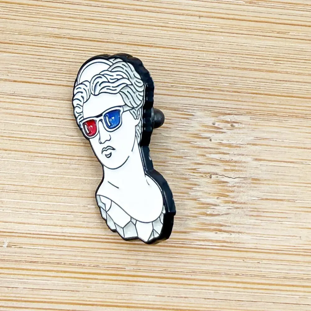 Statue Wearing 3D Glasses Soft Enamel Pin